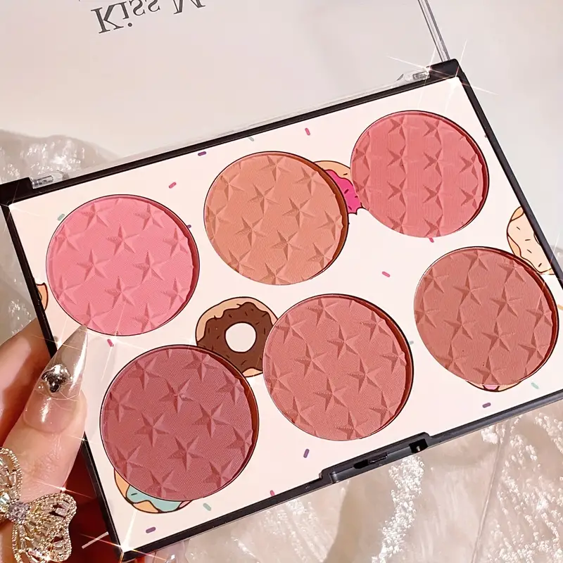 6-kolorowa paleta róży, matowy efekt, naturalny, długotrwały, wysoki pigment, codzienny zestaw do makijażu wielokolorowego