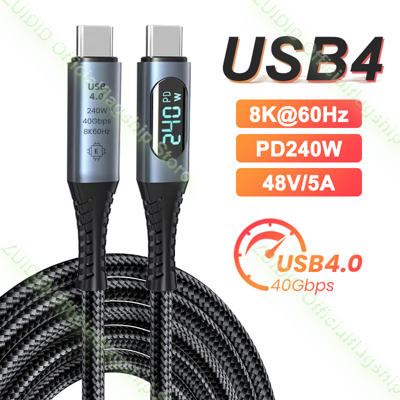 Kabel USB4.0 40Gbps Tipe C Ke C Kabel PD3.1 240W Kabel Pengisian Daya Cepat 8K @ 60Hz untuk PS5 Nintendo Switch Galaxy S22 MacBook Pro
