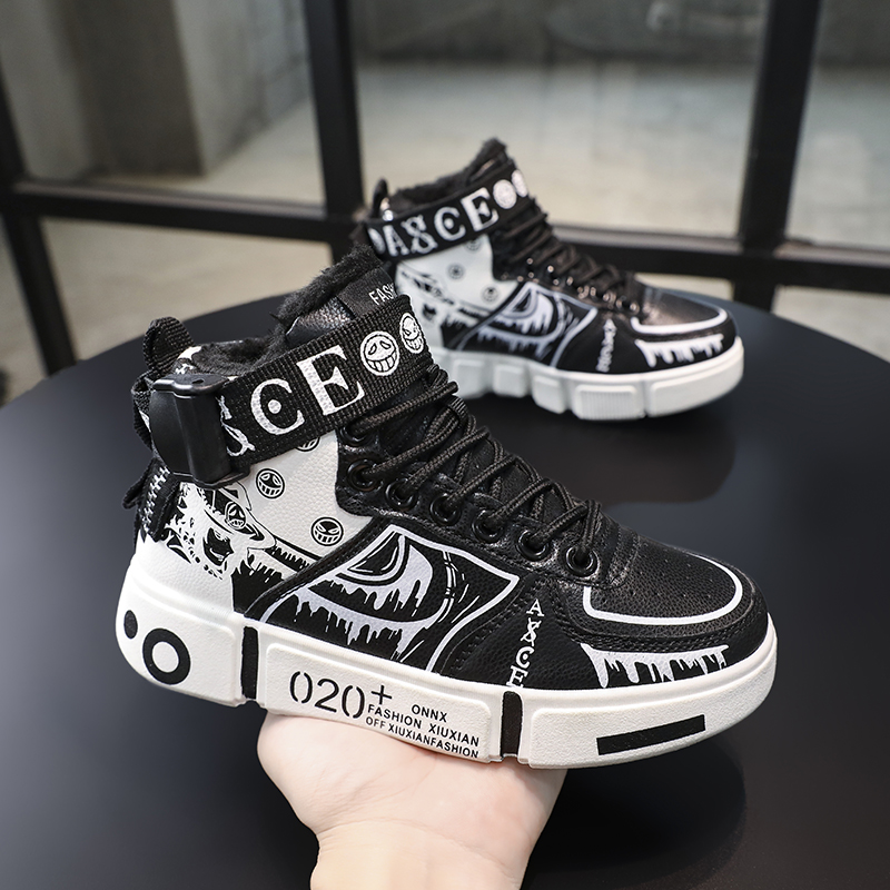 Zapatillas Deportivas de Caña Alta para Niños, Estilo Otoño/Invierno 2025, Zapatos Deportivos Infantiles con Hebilla, Zapatos Casuales de Forro Polar con Suela Suave para Estudiantes