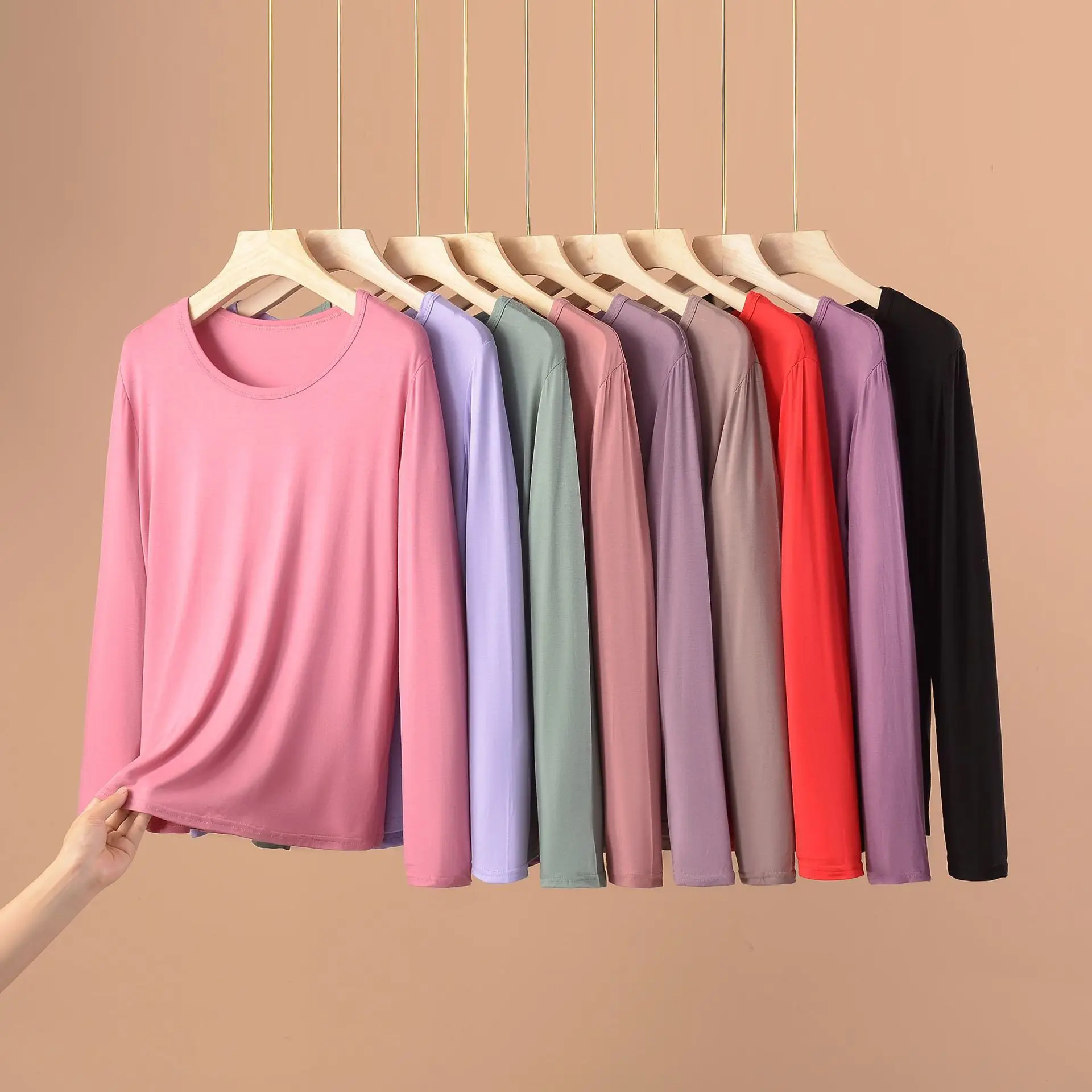 От XL до 8XL Плюс размер Модальные футболки с длинными рукавами Футболки с круглым вырезом Нижние футболки Однотонные свободные повседневные футболки Базовые футболки универсальные