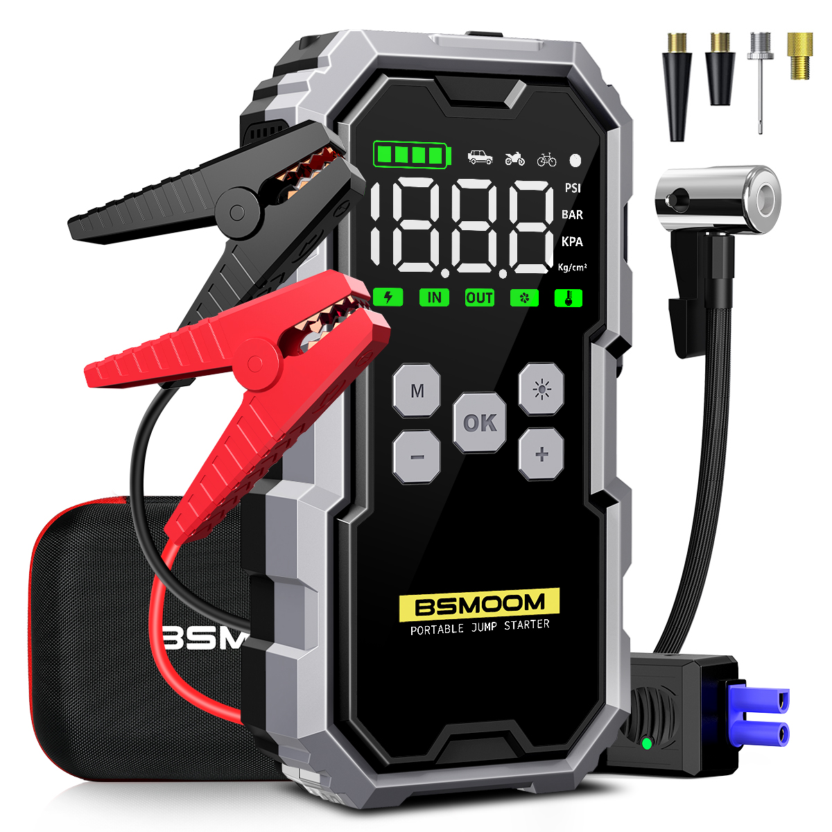 Starter lompat mobil 7000A dengan penguat baterai kompresor udara 12V Power Bank dengan senter LED, kabel pintar dengan tampilan tegangan
