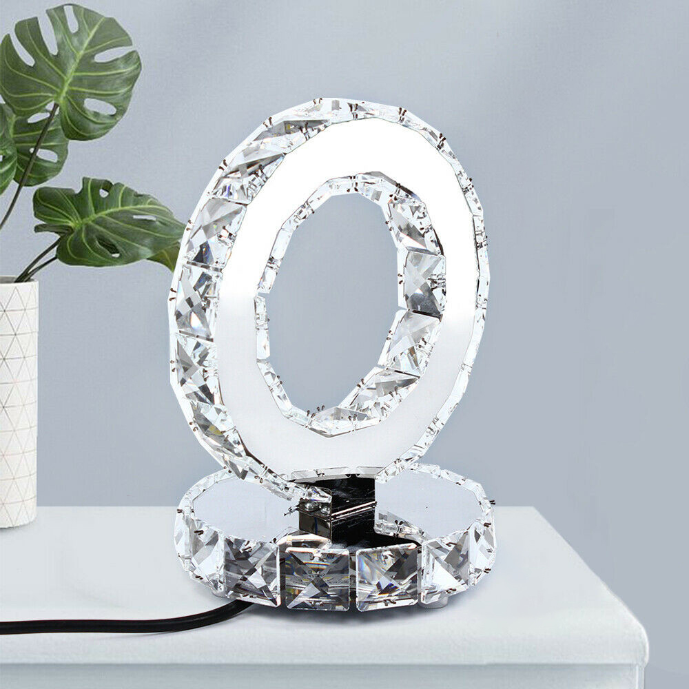 Luxus Kristall runden Ring Tisch lampe Nachttisch leuchte Home Leuchte moderne Silber LED Crushed Diamond Stil Licht Schlafzimmer