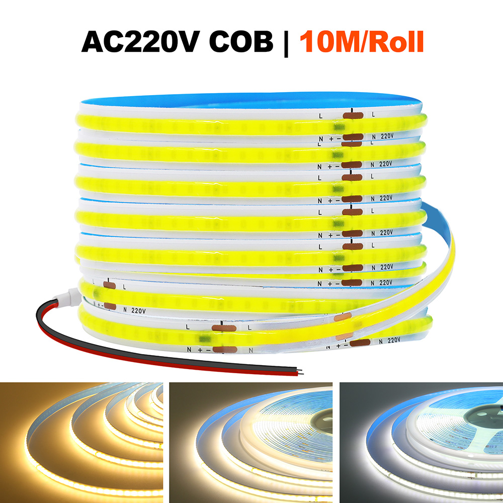 Tira de luces LED COB de 220V, 5m, 10m, 15m, 20m, 50m, superbrillante, 240LED, cinta flexible, iluminación lineal RA90, blanco Natural cálido, azul, rojo y rosa