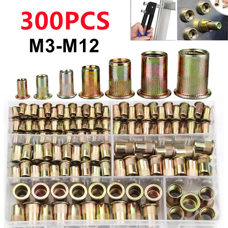 90/220/300 pièces M3 M4 M5 M6 M8 M10 M12 écrous à rivets en acier au carbone zingué aveugle fileté insérer capuchon tête plate écrous à rivets