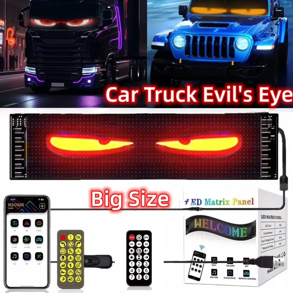 Carro caminhão mal olho flexível led matriz pixel painel diy piscando olhos animar tela macia app programável sinal multilíngue 5v
