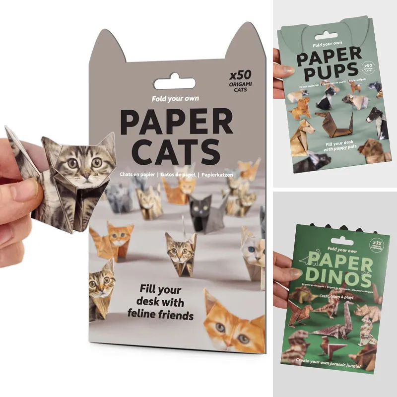 Gatos de papel creativos DIY, 50 hojas de papel de Origami hecho a mano, papel para manualidades, gato, perro, dinosaurio, arte divertido, artesanía, juego plegable de animales