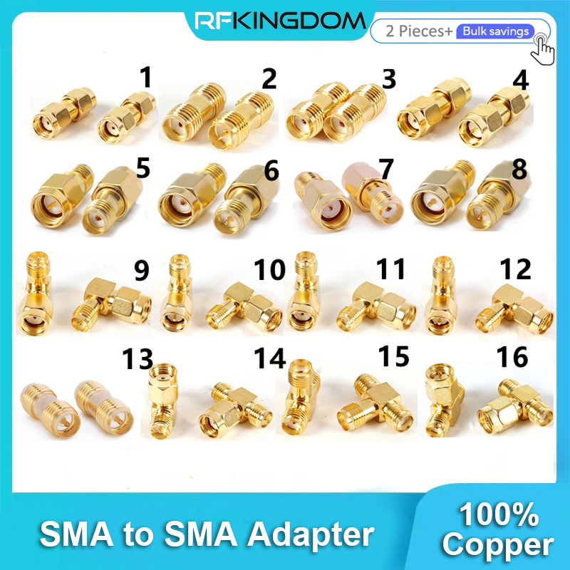 2 uds SMA a SMA adaptador SMA macho hembra a macho hembra RP SMA recto 3 vías ángulo recto 90 135 grados conector RF para antena