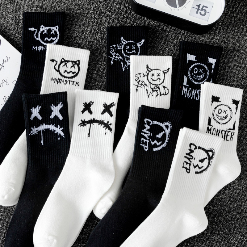 10 pares de calcetines deportivos para hombre, informales, transpirables y versátiles. Calcetines personalizados graffiti cara fantasma