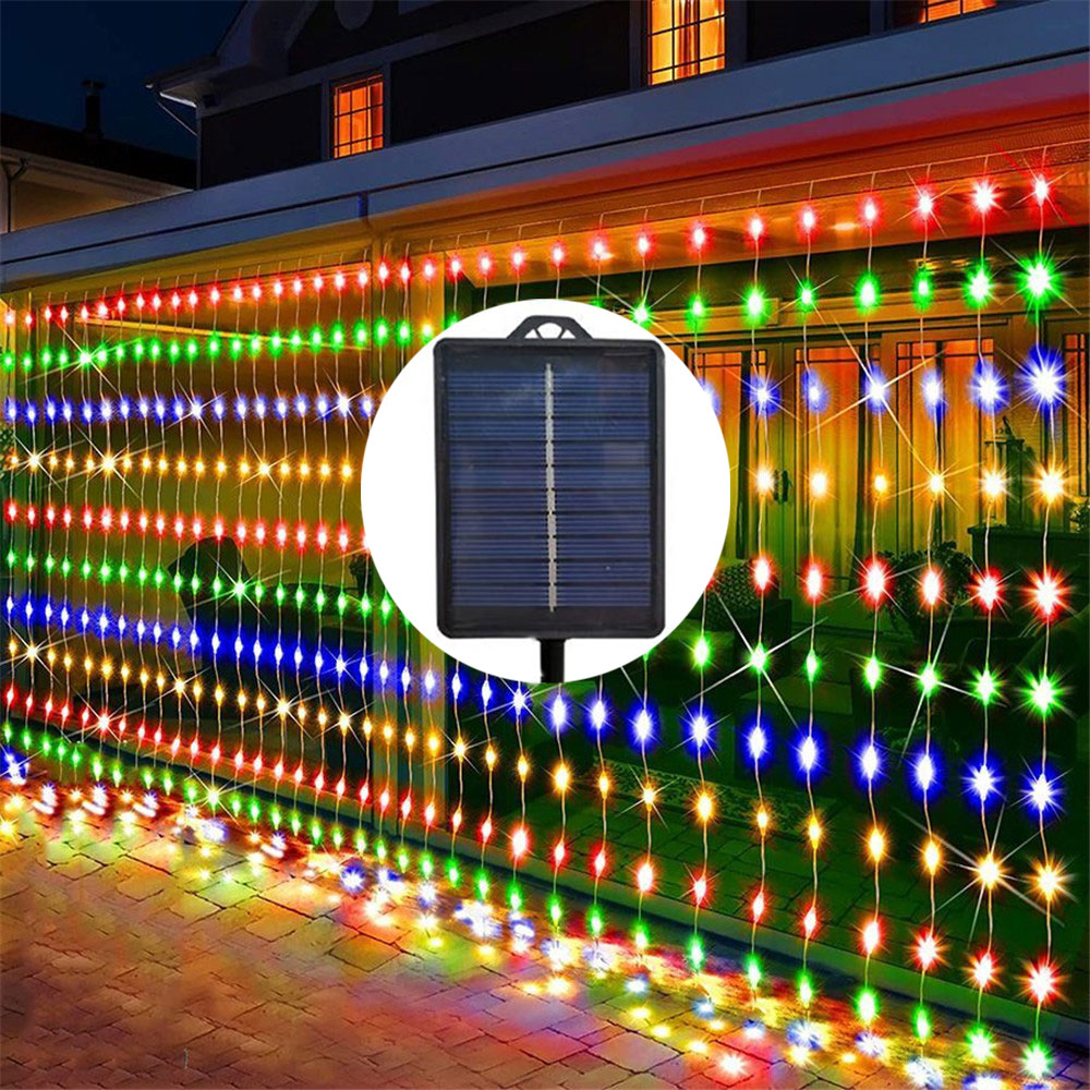 LED Solar Vorhang Lichterketten Außenlampe Solar Lichterkette Girlande für Garten Party Terrasse Terrasse Camping Dekor Weihnachten