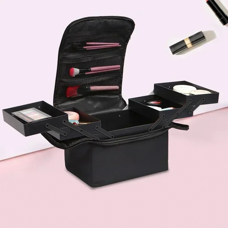 Tas Makeup khusus, dengan penyimpanan multifungsi kapasitas besar seni kuku bordir Kecantikan dan kotak alat Makeup tahan air