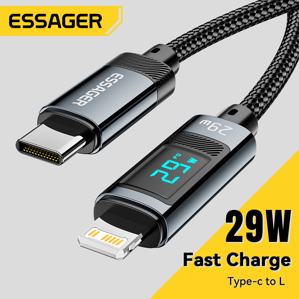Kabel USB typu C Essager do iPhone 14 13 12 Pro Max, kabel do szybkiego ładowania PD 29W, przewód do ładowarki iPad, kabel z cyfrowym wyświetlaczem.