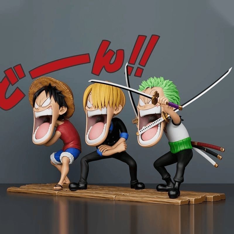 One Piece Luffy Figuren Drei Kapitäne Sanji Monkey D Luffy Roronoa Zoro Actionfigur Das hungrige Trio PVC Anime Modell Spielzeug