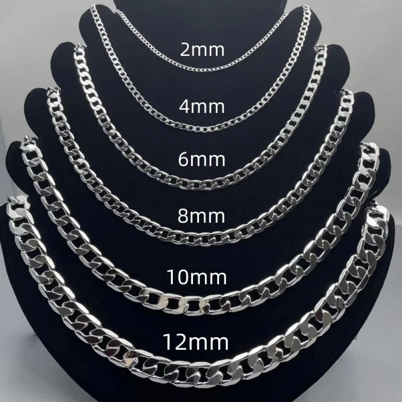 Collar de plata de ley 925 para hombre, 2/4/6/8/10/12MM, 40-75cm, collar de cadena con cierre de langosta, regalos de joyería de compromiso para hombres y mujeres