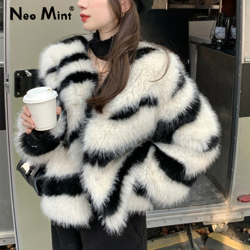 女性のためのシックな毛皮のコート,女性のためのふわふわのコート,カジュアルな原宿ストリートファッション,フェイクキツネの毛皮のジャケット,厚い暖かい冬のオーバーコート
