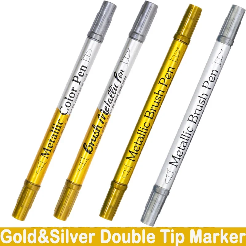Double Tip Metallic Marker ปากกาถาวร Art Marker หัตถกรรม DIY ภาพวาดปากกาทํา Scrapbooking เครื่องเขียนอุปกรณ์ศิลปะ