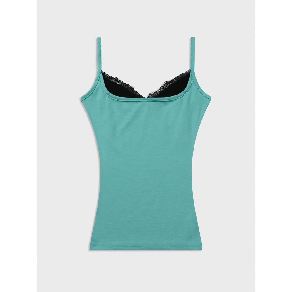 Frisches INS-Spitzen-Patchwork-Top mit Fake-Two-Piece-Effekt, schmal geschnitten, mit Trägern, sommerlich, sexy, mit Aufdruck, für Damen