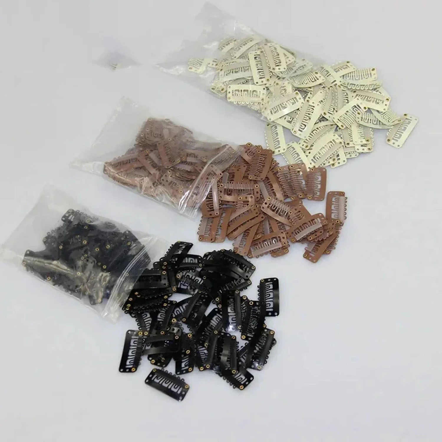 50 szt. Klipsów do peruk 2,3 cm-3,2 cm czarno-brązowych, zatrzaskowe klipsy do przedłużania włosów, treski, peruk, spinki PP do włosów, duże klipsy, narzędzia do stylizacji