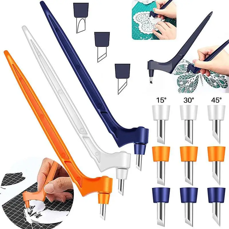 Herramientas de corte para manualidades DIY, pluma de corte para tallado de madera, herramienta de corte para manualidades artísticas, 3 uds. Con cuchillas giratorias de acero 360, cortador de papel de seguridad