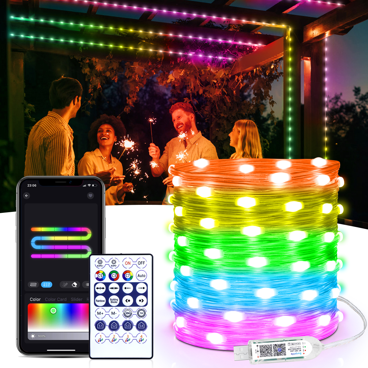 20M RGB LED chaîne lumière USB Bluetooth fée lumières feston mariage Camping fête extérieure jardin chambre décor LED guirlande lampe