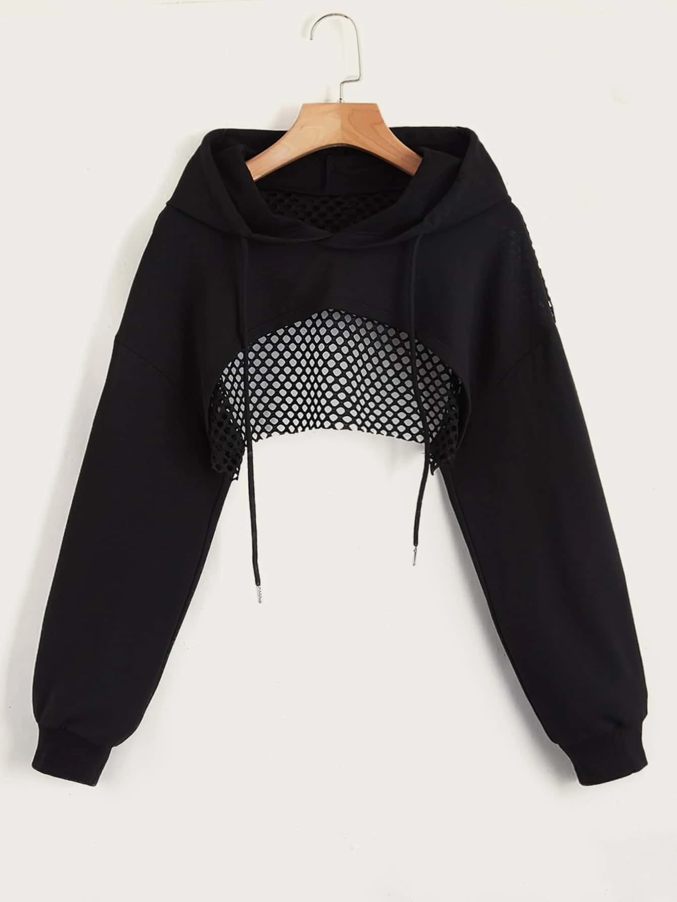 Street Sport Drop Ombro Cordão Oco Out Super Crop Sports Hoodie Sem Cami Top