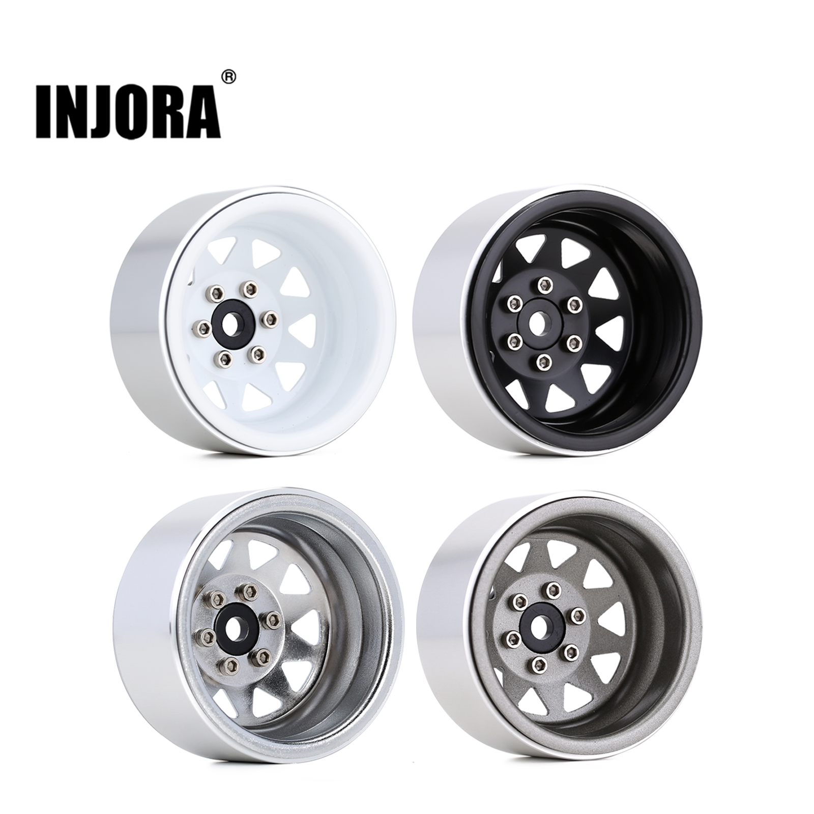 INJORA Diepe Schotel Negatieve Offset 8.9mm Metalen 1.9 "Beadlock Velg Hub voor 1/10 RC Crawler Auto TRX4 Axiale SCX10 90046 (W1940)