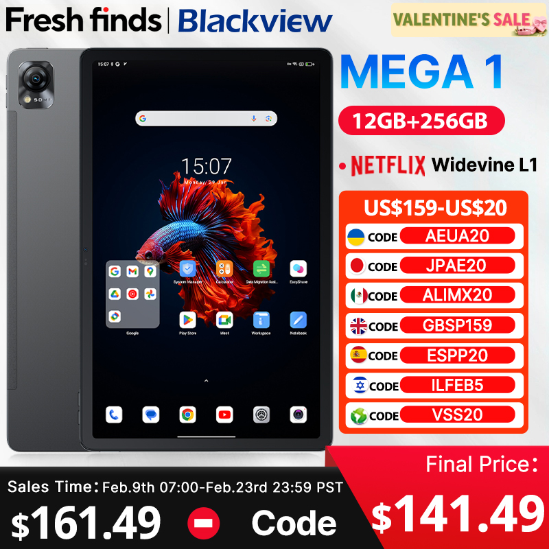 【Мировая премьера】Планшет Blackview MEGA 1, 11,5 дюймов, 2,4 К, 120 Гц, дисплей, 12 ГБ, 256 ГБ, 8800 мАч, 50 МП + 13 МП, камера, быстрая зарядка 33 Вт