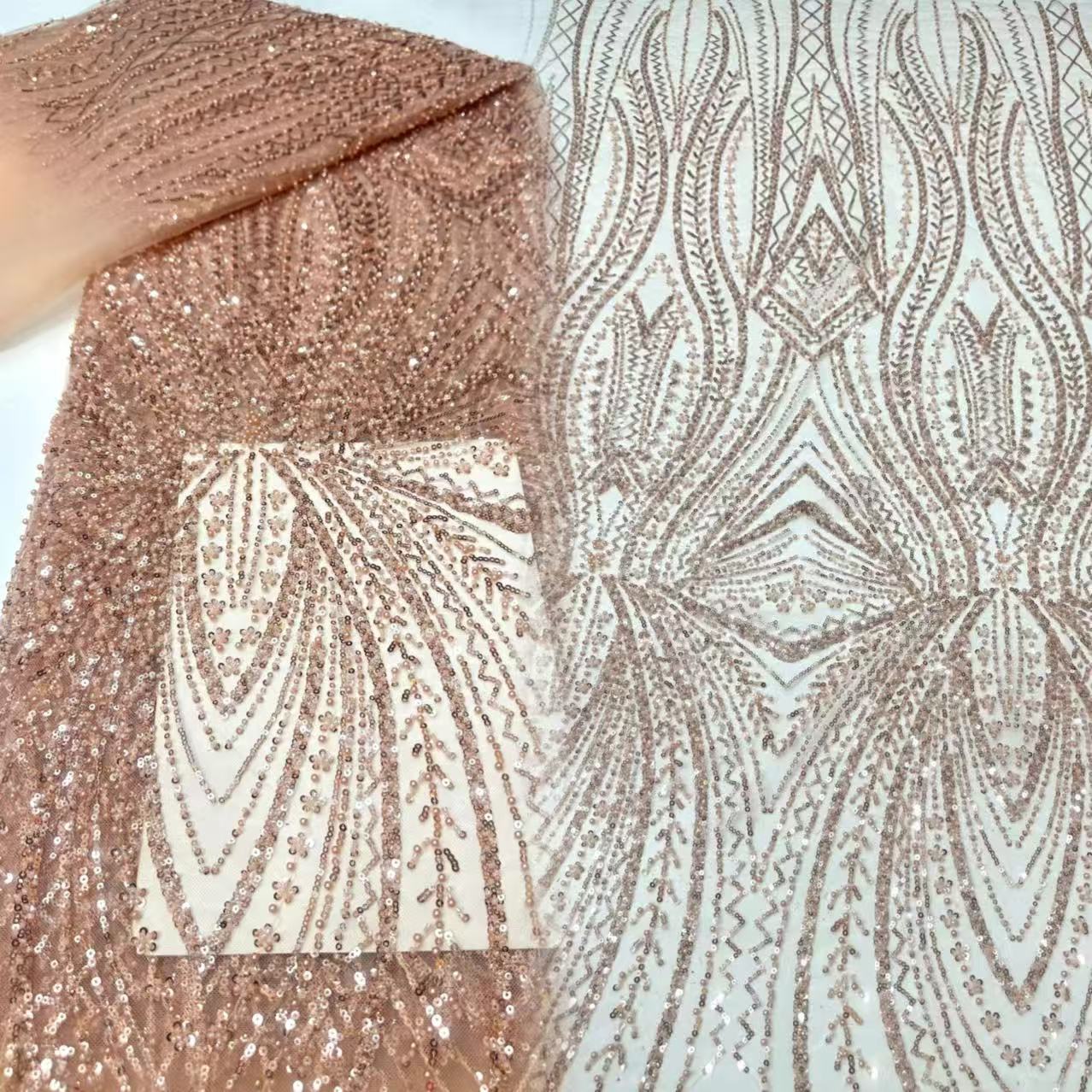 Kain Renda Afrika Bordir Manik-manik Payet Pengantin Pria Nigeria Kain Renda Tulle Perancis Kualitas Tinggi untuk Menjahit Gaun Pengantin