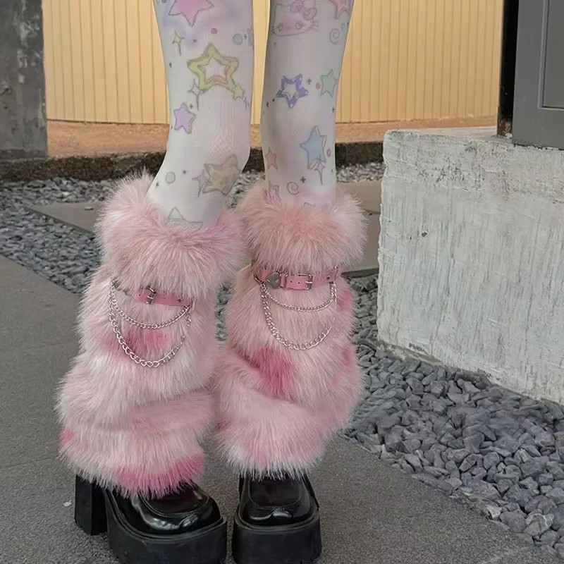 1 paar Frauen Leopard Plüsch Fell Beinlinge Punk Winter Socken Verdickt Imitation Leggings Stiefel Abdeckung Lolita Party Zubehör