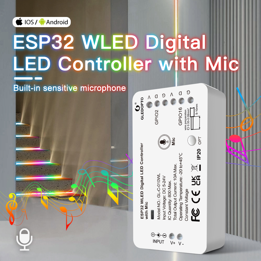 ESP32 WLED RGBW Digital Strip Voice Controller unterstützt WS2811 SK6812 SM16703P WS2812B APP Web MQTT und Home Assistant Automatisierung