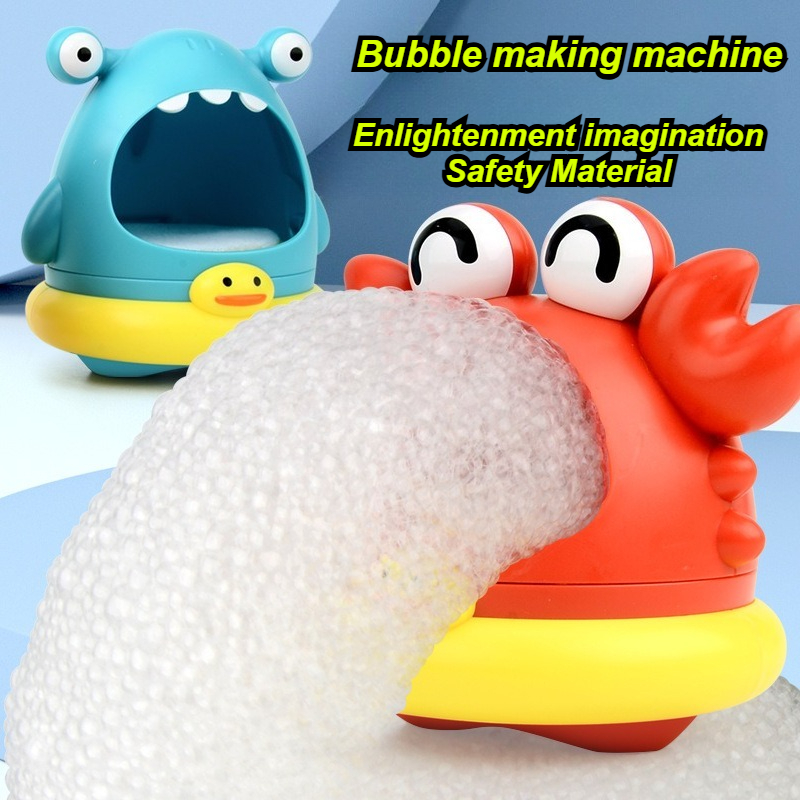 Máquina de bolhas de banho para bebês, brinquedo de banho para banheiro, bonito desenho animado, tubarão, caranguejo, soprando material seguro, brinquedos educativos anti-aspiração