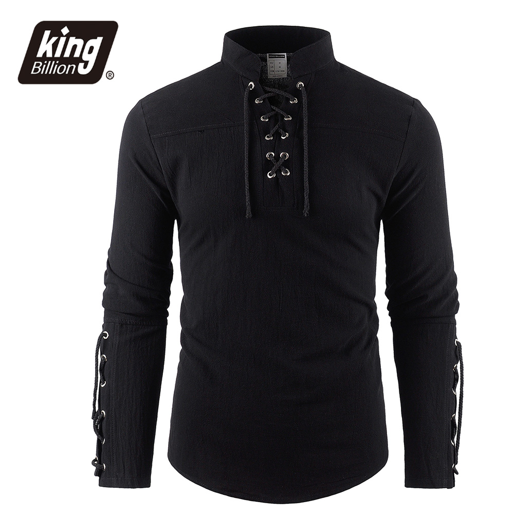 Middeleeuwse piraatjurk voor heren Stijlvol streetwear Halloween Gotische stijl V-hals Tops Effen kleur Katoen Linnen Ademend T-shirt