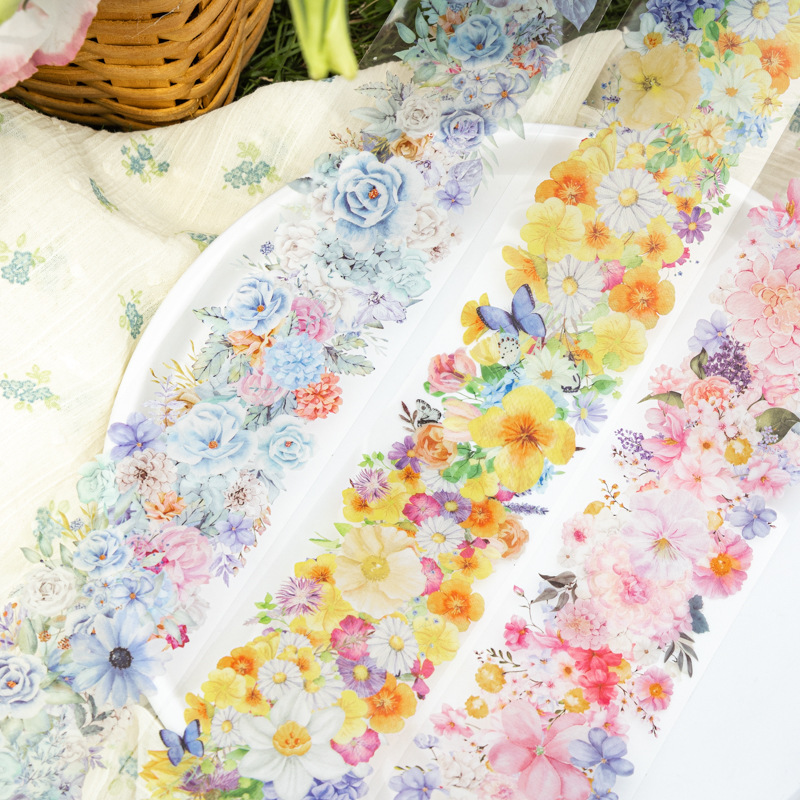 6 styles, 200 cm par rouleau, autocollants en PET, ruban adhésif pour aménagement paysager. Autocollants en matériau floral faits à la main DIY