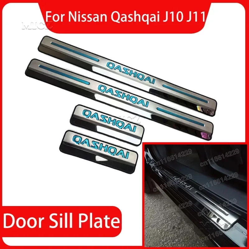 Pour Nissan Qashqai J10 J11 2007-2013 2014-2019 seuil de porte plaque de protection en acier inoxydable seuils de porte pédale voiture style autocollant