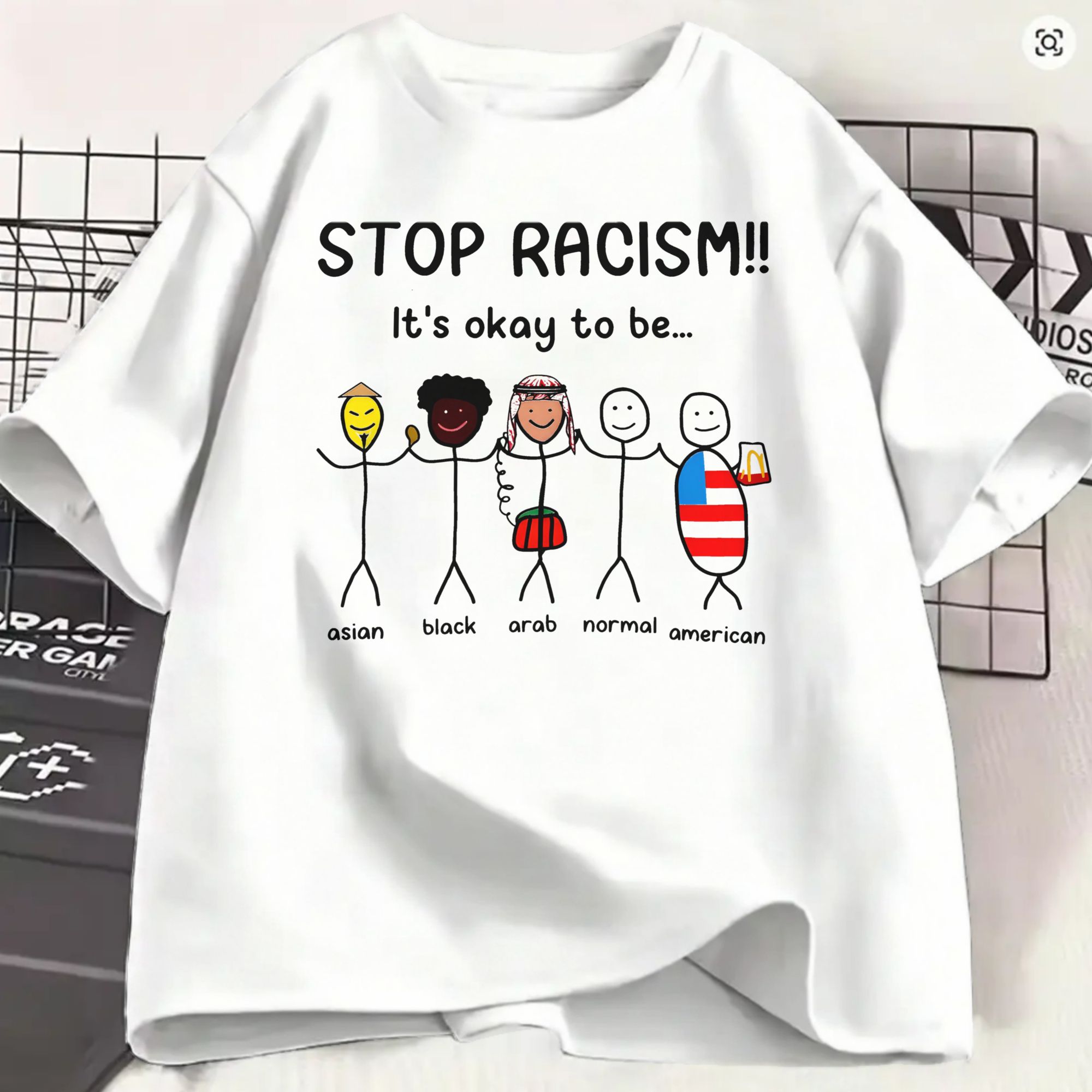 Camiseta masculina de algodão com gola redonda, camiseta de manga curta, presente de aniversário, roupa para presentear, Unique Stop Racism Its Ok to Be
