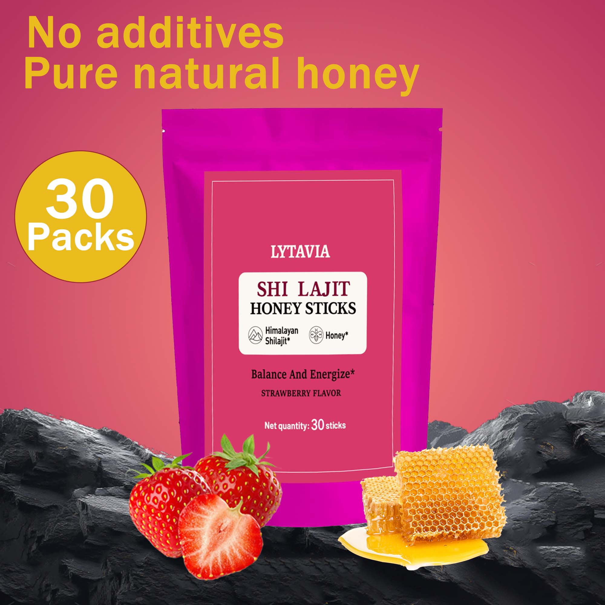 Himalaya Natural Strawberry Flavored Honey , Provide Energy Support, Contain Over 85 Trace Minerals - 7/30 Sticks