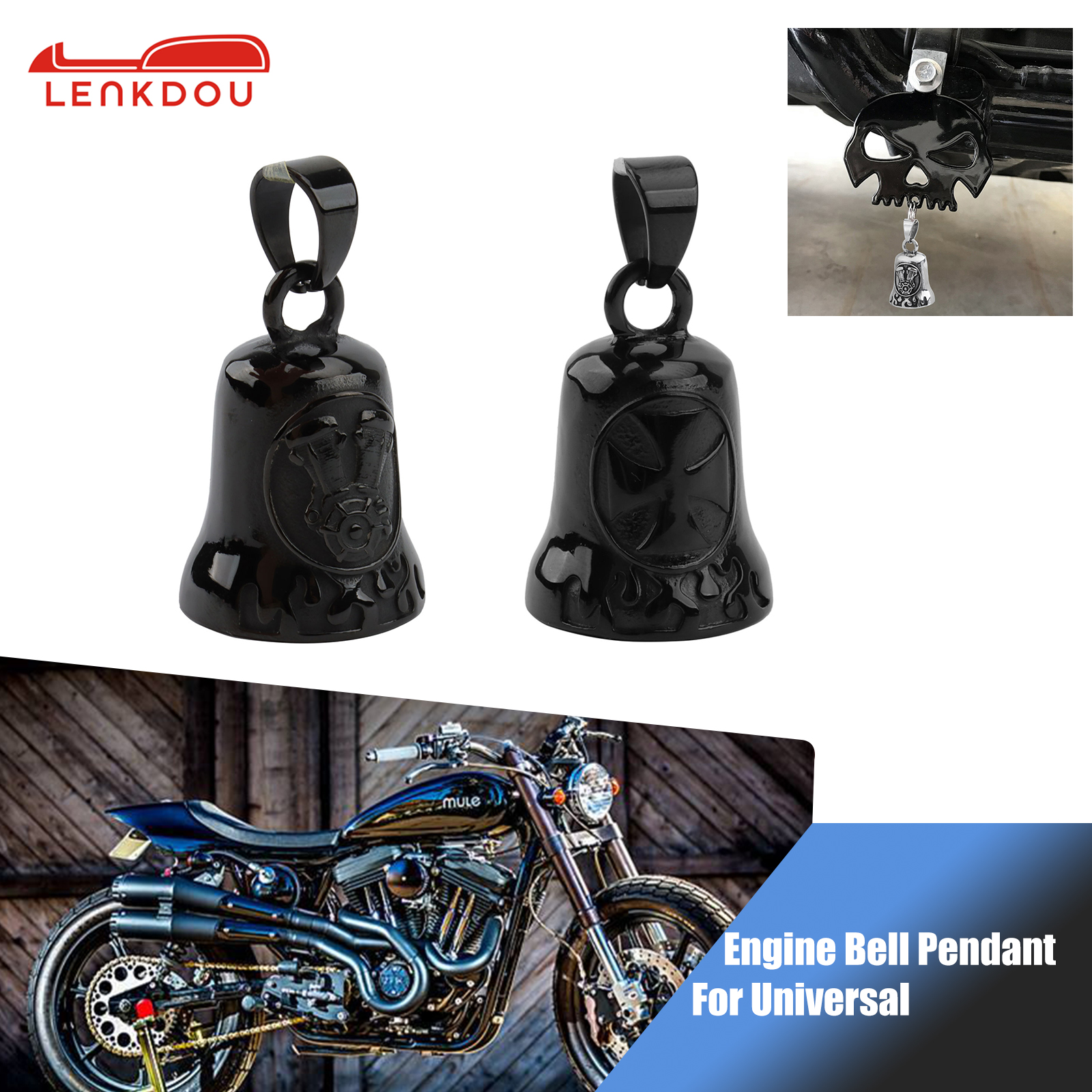 Cloche de moteur universelle en acier inoxydable, croix noire, cloche de garde de motard Cool pour Harley Honda Suzuki, accessoires de moto