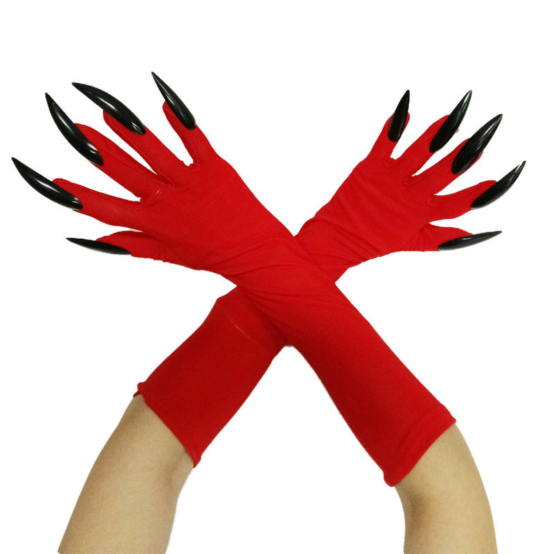 ตลกถุงมือเล็บยาว Ghost Claw ถุงมือยาว Performance Props เครื่องแต่งกายฮาโลวีน Props สีดําสีแดง Claw ถุงมือแขน