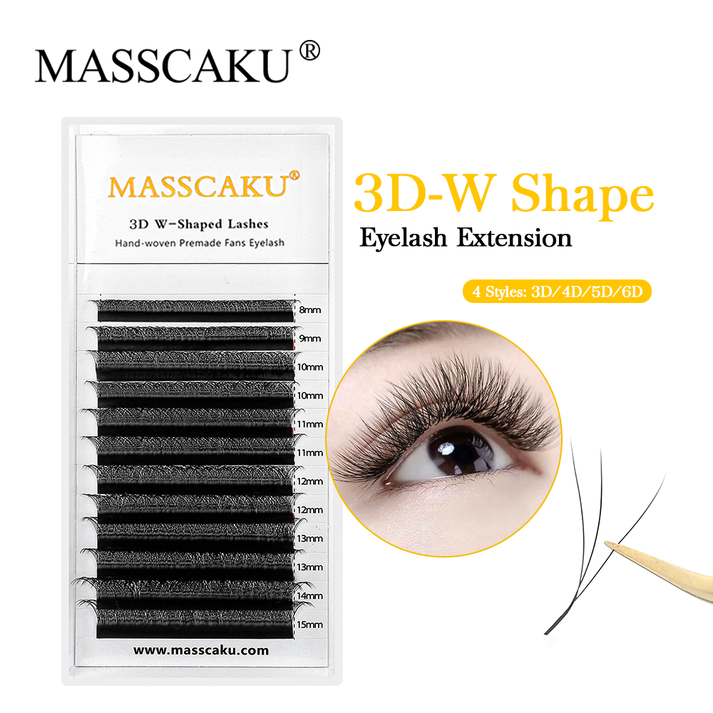 MASSCAKU WW forma ondulada a mano 3D 4D 5D 6D ventiladores de volumen prefabricados pestañas cómodas mate suministros de extensiones de pestañas individuales