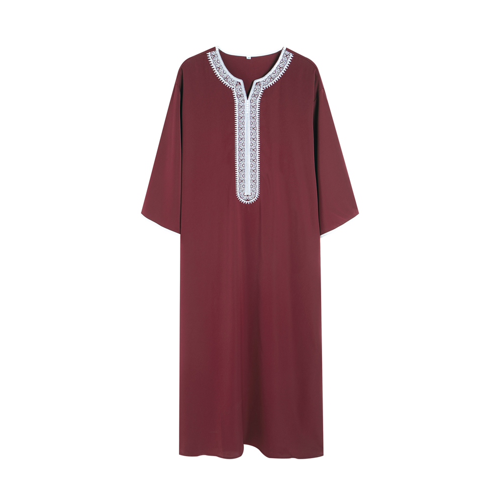 Muzułmańska męska koszulka z krótkim rękawem Jubba Thobe jednokolorowa haftowana oddychająca tradycyjna islamska odzież Arabia Saudyjska Kaftan Abaya