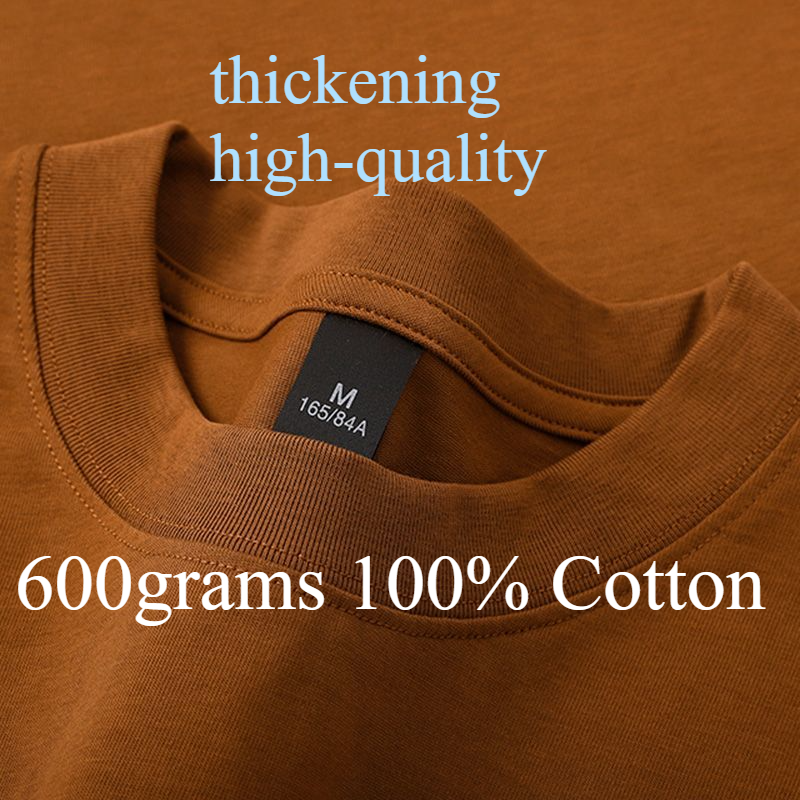 Camisetas de Algodão 600g para Homens, Manga Curta, Pesadas, de Verão, Gola Redonda, Soltas e Respiráveis, Camiseta Básica para Homens e Mulheres