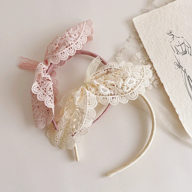 1 unidad de diademas para el pelo con lazo de Encaje Vintage francés, diadema de encaje, aro para el pelo con lazo grande bonito para niñas, accesorios para el cabello para bebés
