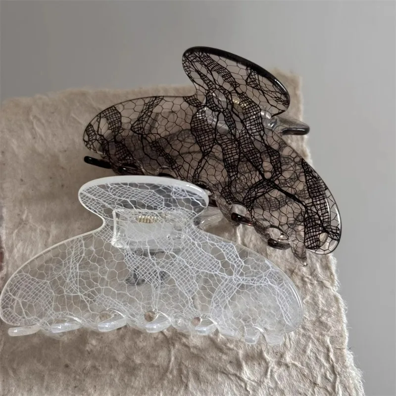 Fashion Lace Pattern Claw Clip for Women Sexy Back Head Texture Mature Half Tie Hair Shark Clip New Hair Accessories Gifts