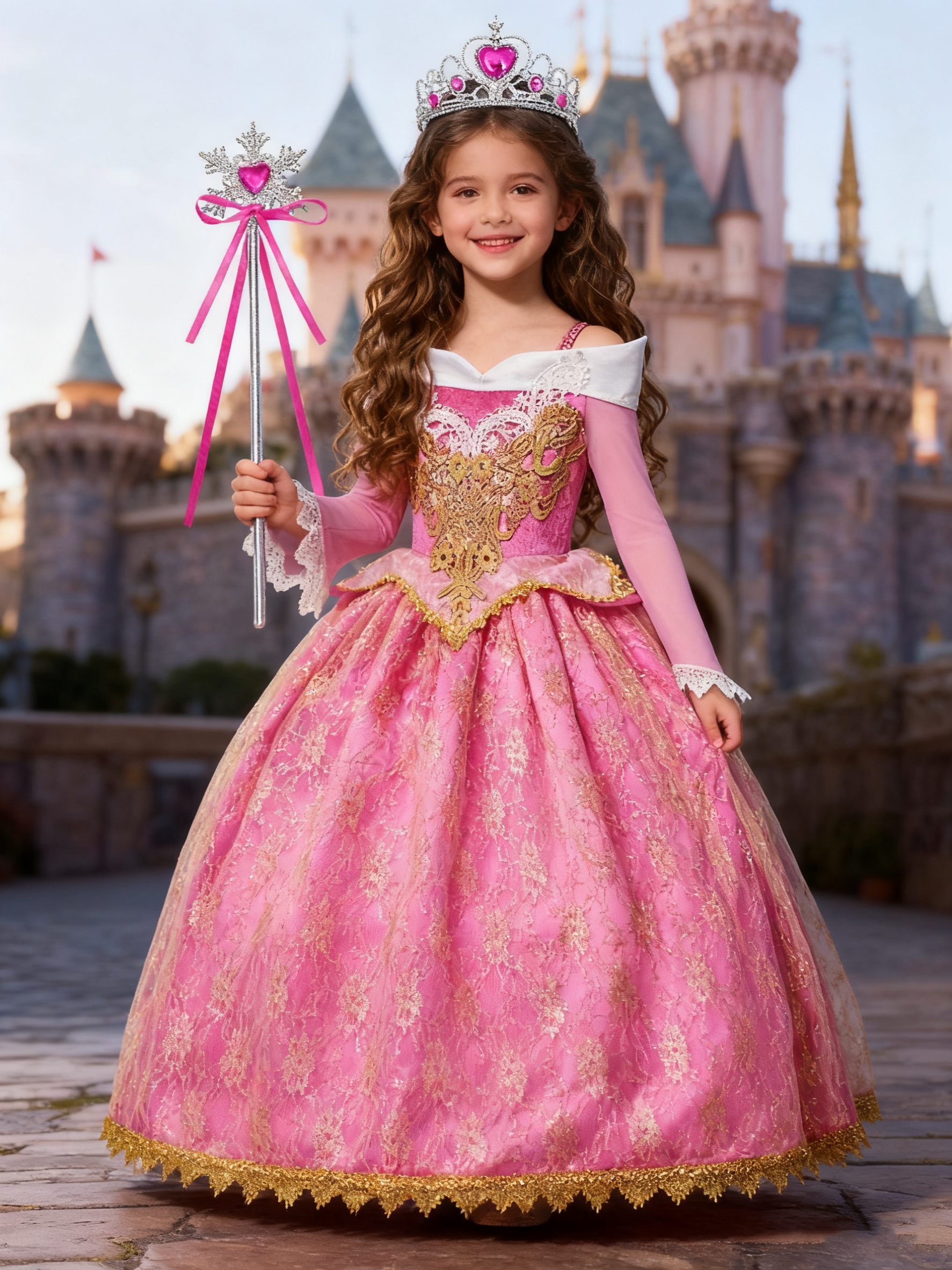 Menina aurora vestido de princesa crianças luxuoso cosplay traje rosa briar rosa roupa crianças carnaval festa de aniversário roupas