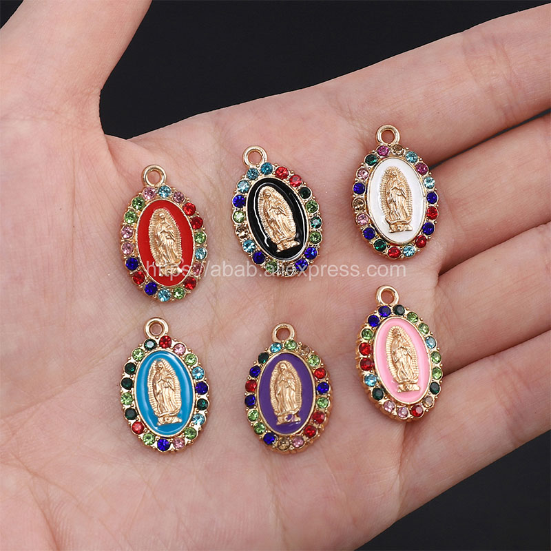 10 piezas/bricolaje chapado en oro Guadalupe suministros chapado en oro Virgen de Guadalupe pendientes hechos a mano accesorios de oro