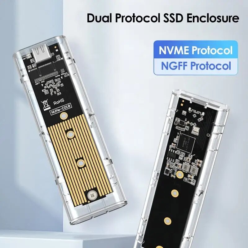 M.2 NVME PCIe /NGFF SATA /Dual Protocol SSD Case Clear USB Type C 10Gbps M2 SSD Transparent External Enclosure Hard Disk Box