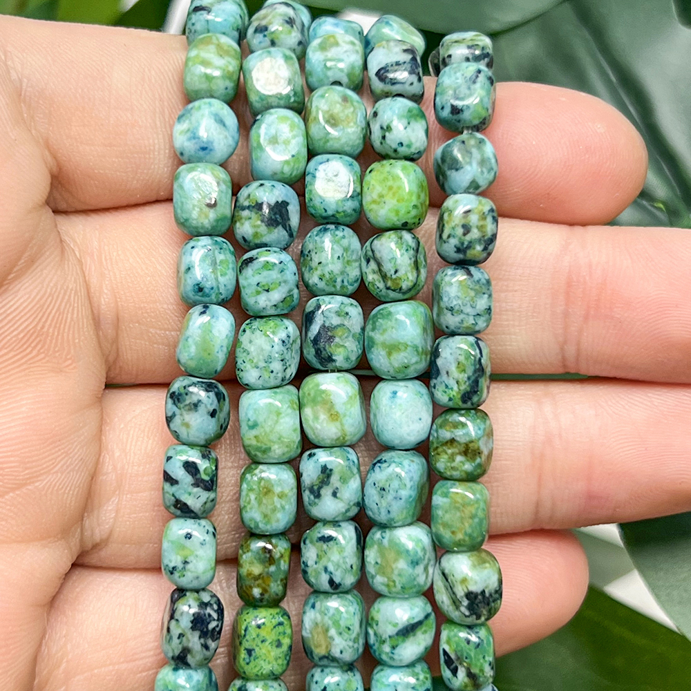 6x8mm Chrysokoll Meeressediment Jaspis Perlen Quadratische Natursteinperlen für Schmuckherstellung DIY Armband Halskette 15''