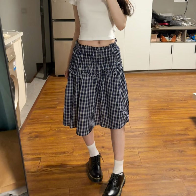 MEXZT Vintage Plaid Mini Skirt Women Harajuku Aesthetic Patchwork Knee Length Skirts Summer Korean High Waist A Line Faldas New