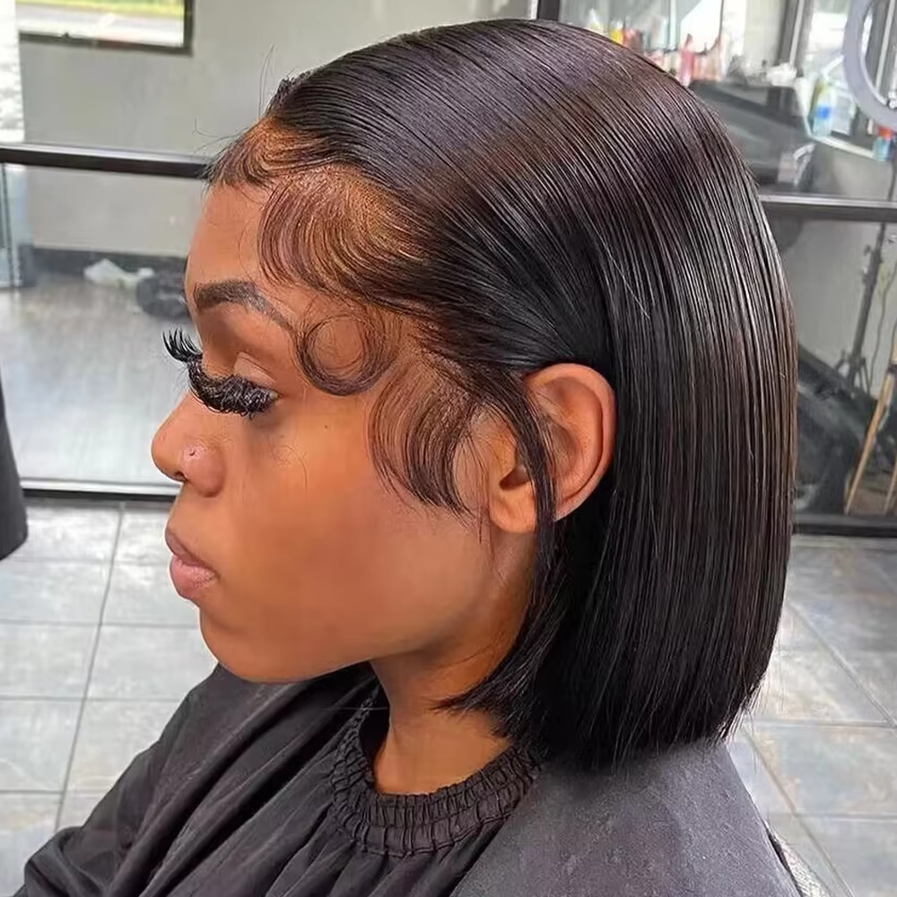 Pelucas Bob de Cabello Humano Liso con Densidad del 250%, Pelucas Frontales de Encaje 13x4, Cabello Remy Brasileño Pre-desplumado, Pelucas Frontales de Encaje de 16 Pulgadas