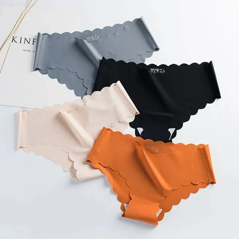 Sous-vêtements sans couture en soie glacée pour femmes, 4 pièces, avec entrejambe en pur coton, pour filles japonaises haut de gamme
