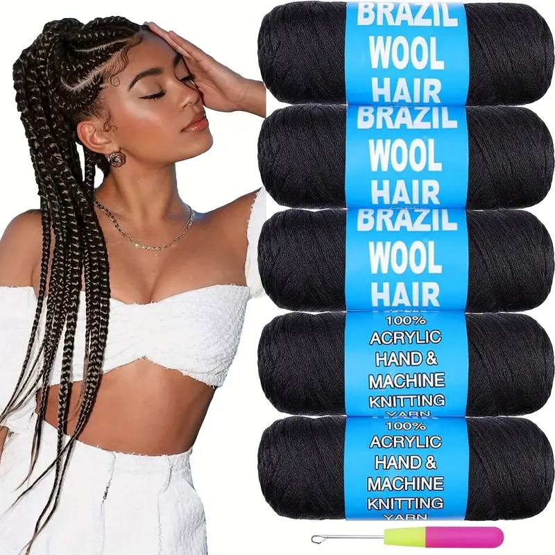 4-10 Rolls Zwart Braziliaanse Wol Haar Acryl Garen Voor Afrikaanse Synthetische Gehaakte Haar Jumbo Vlechten Vlechten Twist Wraps70G/Roll